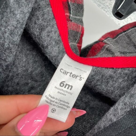 Carter’s Baby Boy Hooded Fleece Lined Marled Zip Front Coverall Jumpsuit Size 6M - Picture 7 of 16